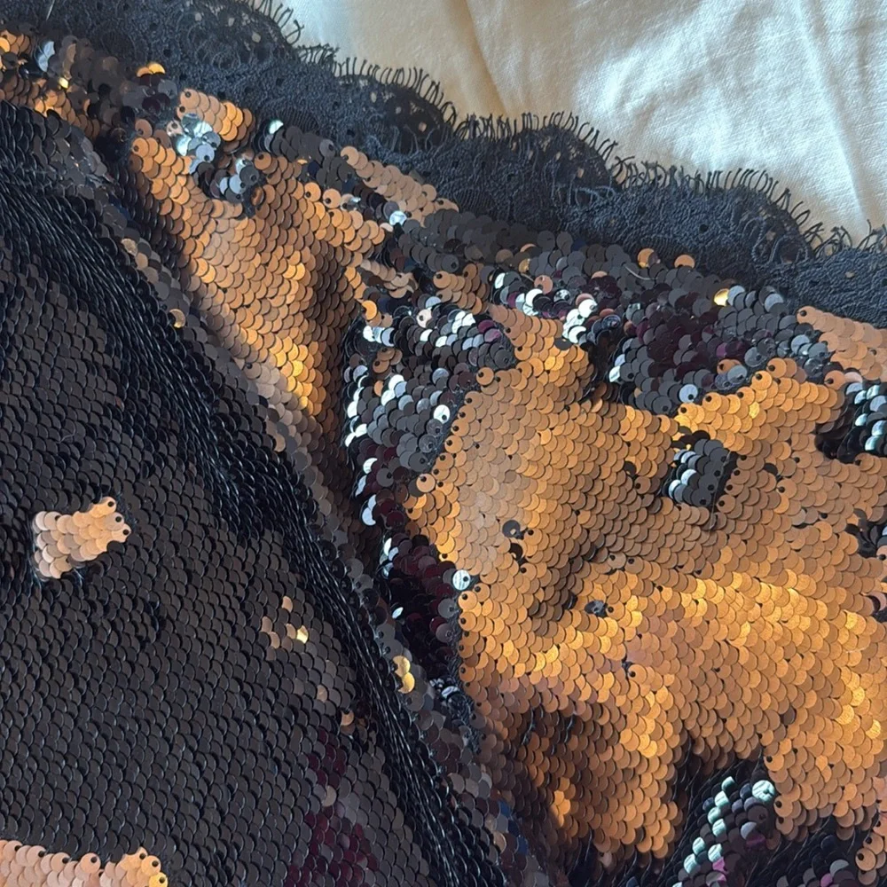 Free People Seeing Double Sequin Slip mini dress lace rose pink black - Picture 10 of 12